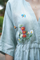 Embroidered drawstring waist dress