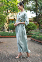 Embroidered drawstring waist dress