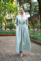 Embroidered drawstring waist dress