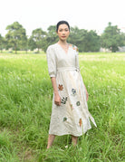 Embroidered wrap linen dress
