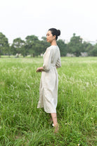 Embroidered wrap linen dress