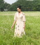 Embroidered wrap linen dress