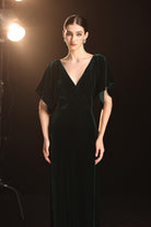 Emerald velvet bridesmaid gown