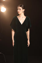 Emerald velvet bridesmaid gown