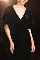 Emerald velvet bridesmaid gown