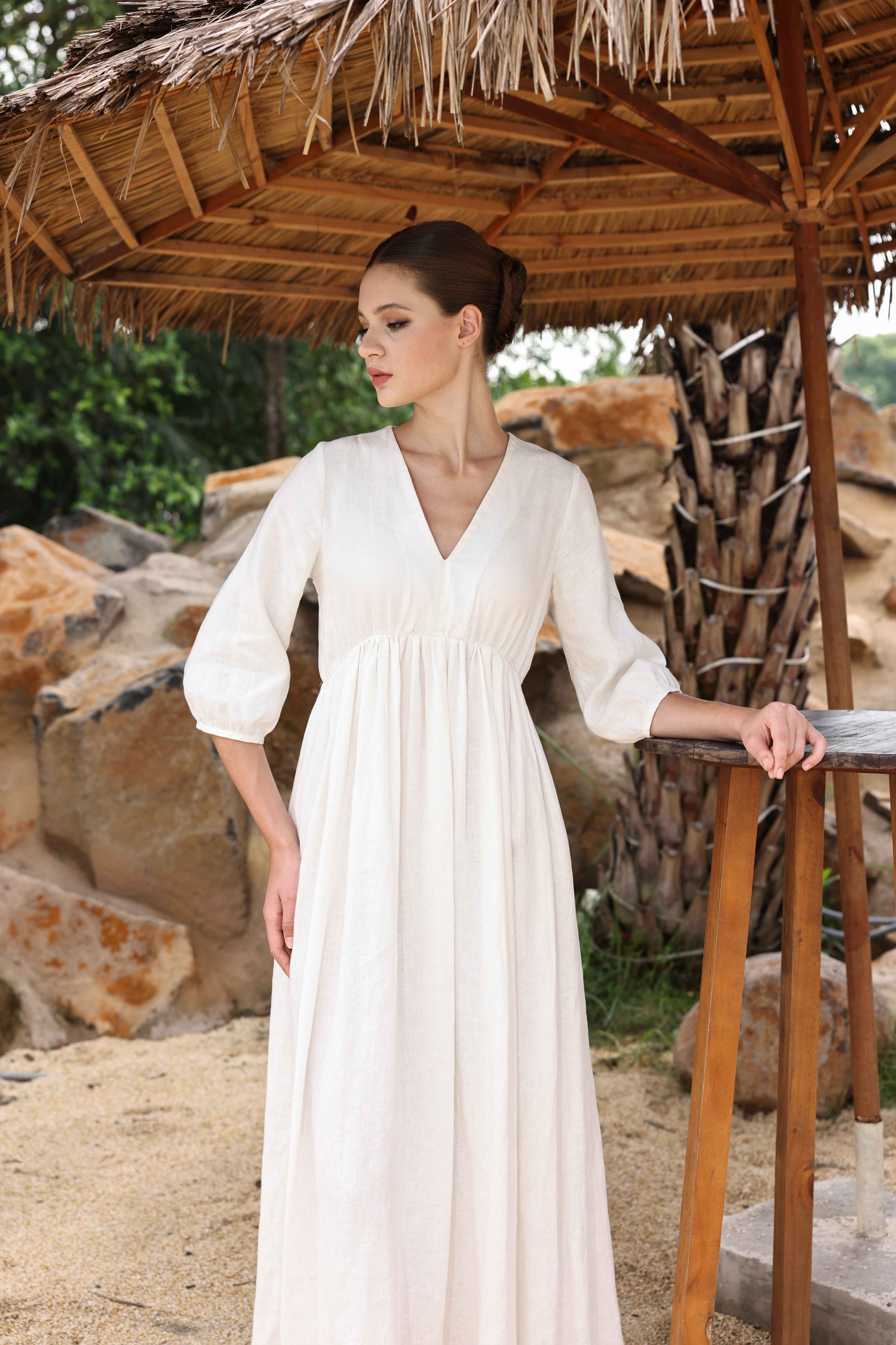 Empire waist linen dress AMORIA – MYAN ATELIER