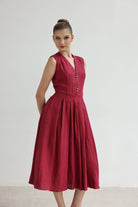Flared linen midi dress