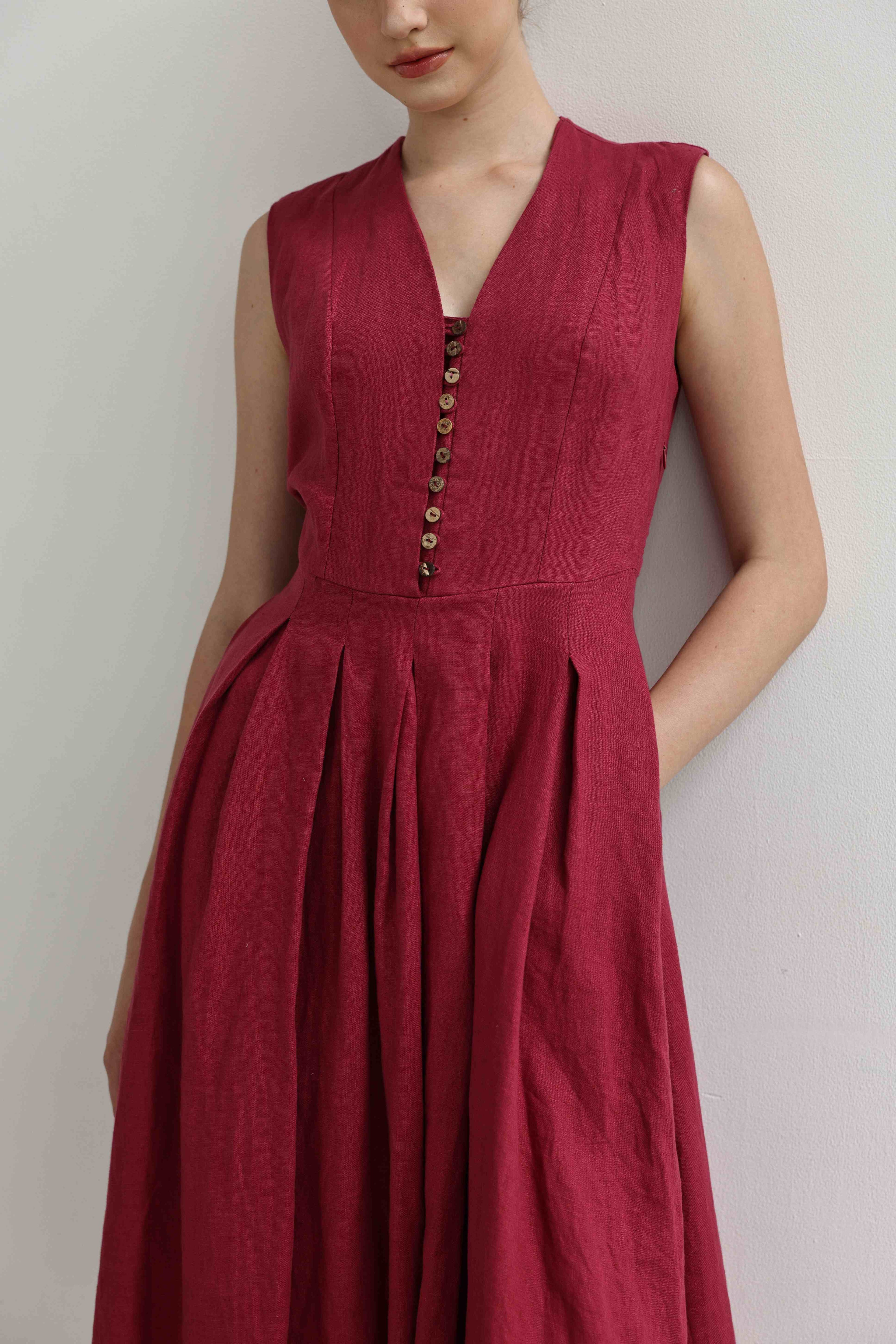Flared linen midi dress