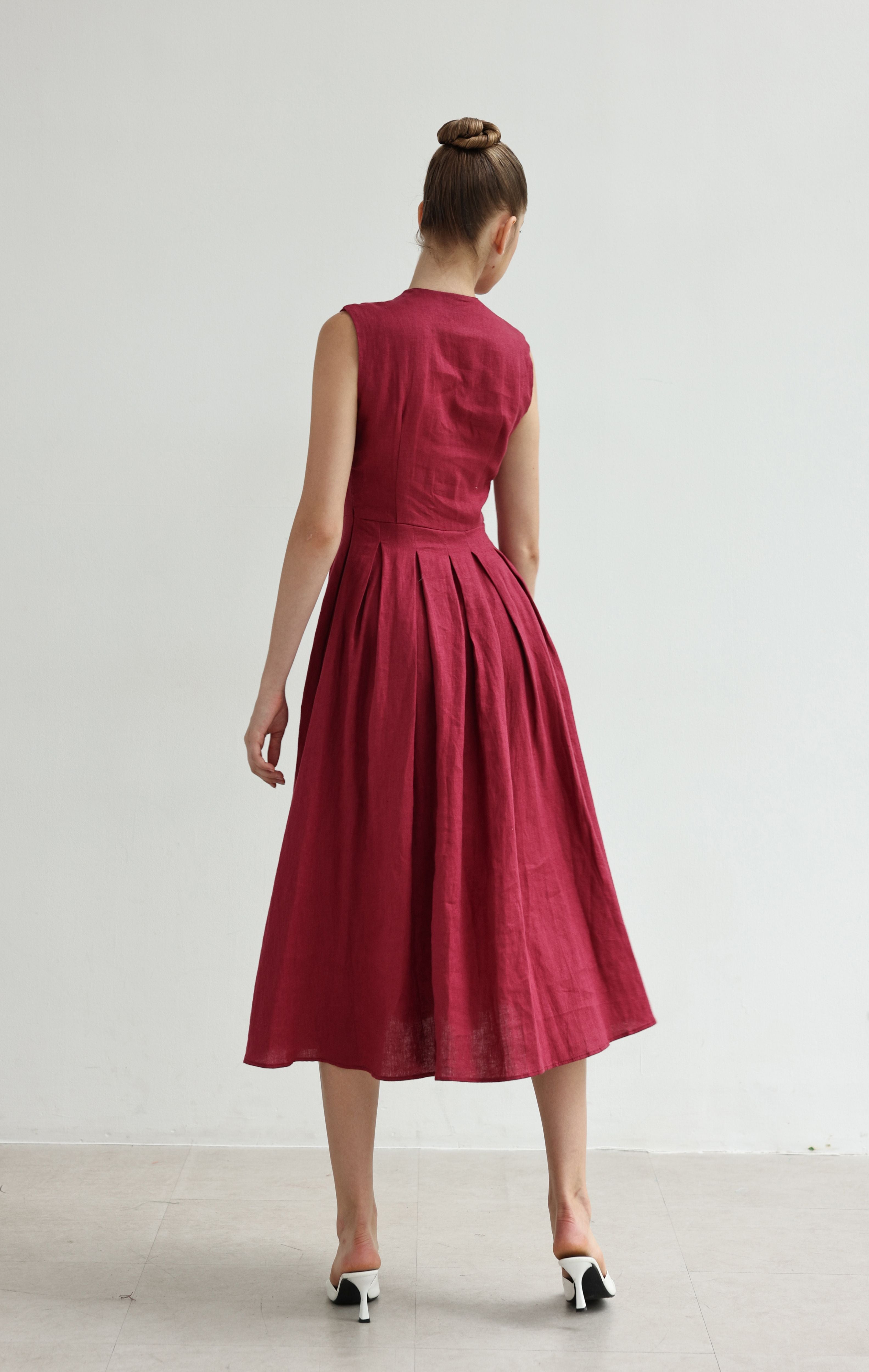 Flared linen midi dress