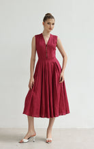 Flared linen midi dress