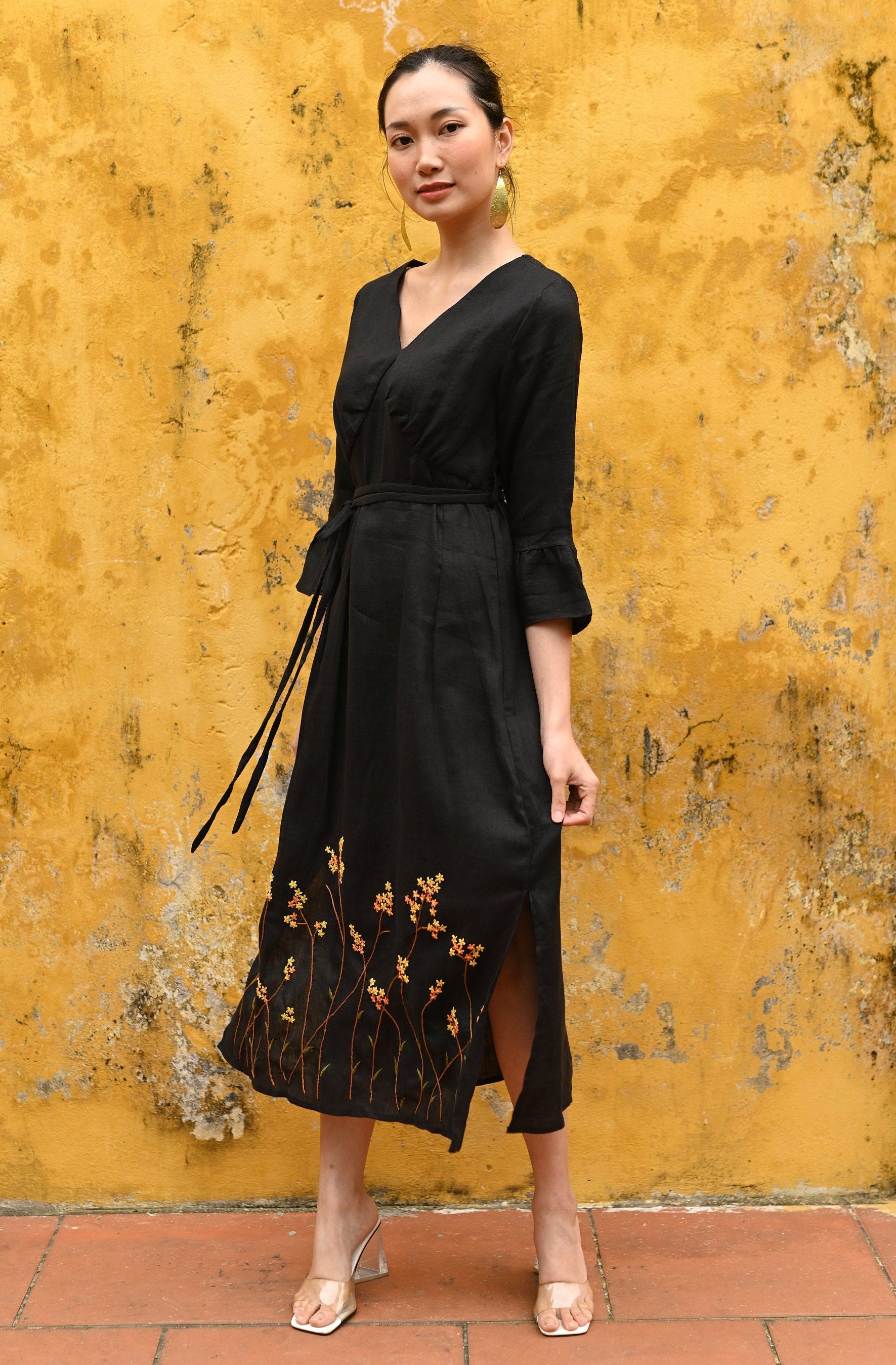 Floral embroidered black dress