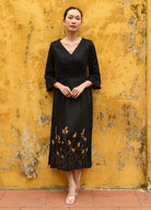 Floral embroidered black dress