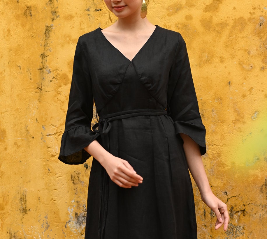Floral embroidered black dress