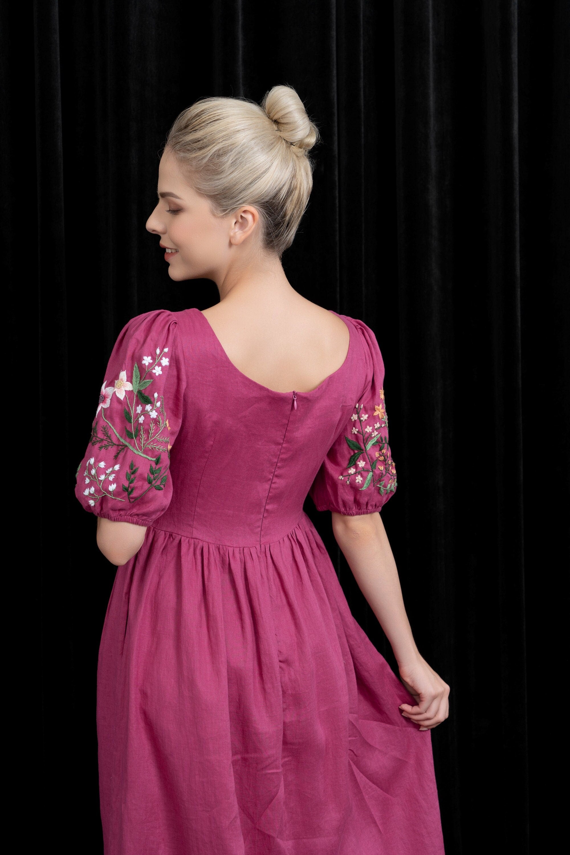 Floral embroidered linen dress