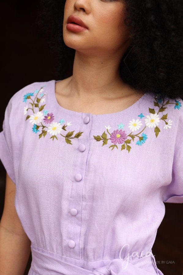 Floral embroidered linen midi dress