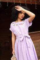 Floral embroidered linen midi dress