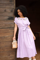 Floral embroidered linen midi dress