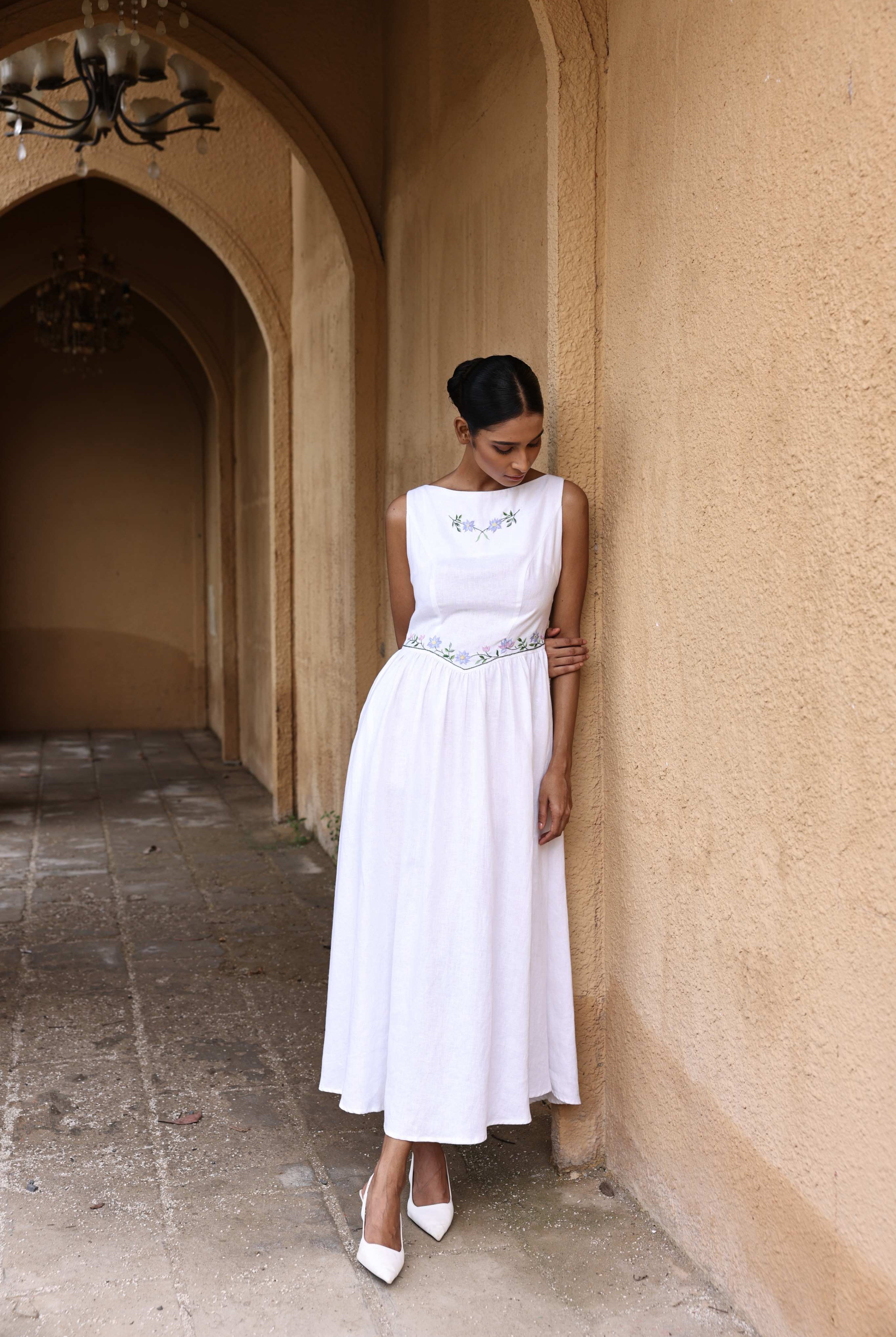 simple linen wedding dress White Linen Wedding Dress, Gauze Linen Dress 'Cecilia'