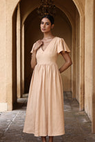 Linen flutter sleeve midi dress
