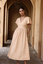 Linen flutter sleeve midi dress