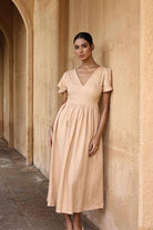 Linen flutter sleeve midi dress