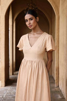 Linen flutter sleeve midi dress