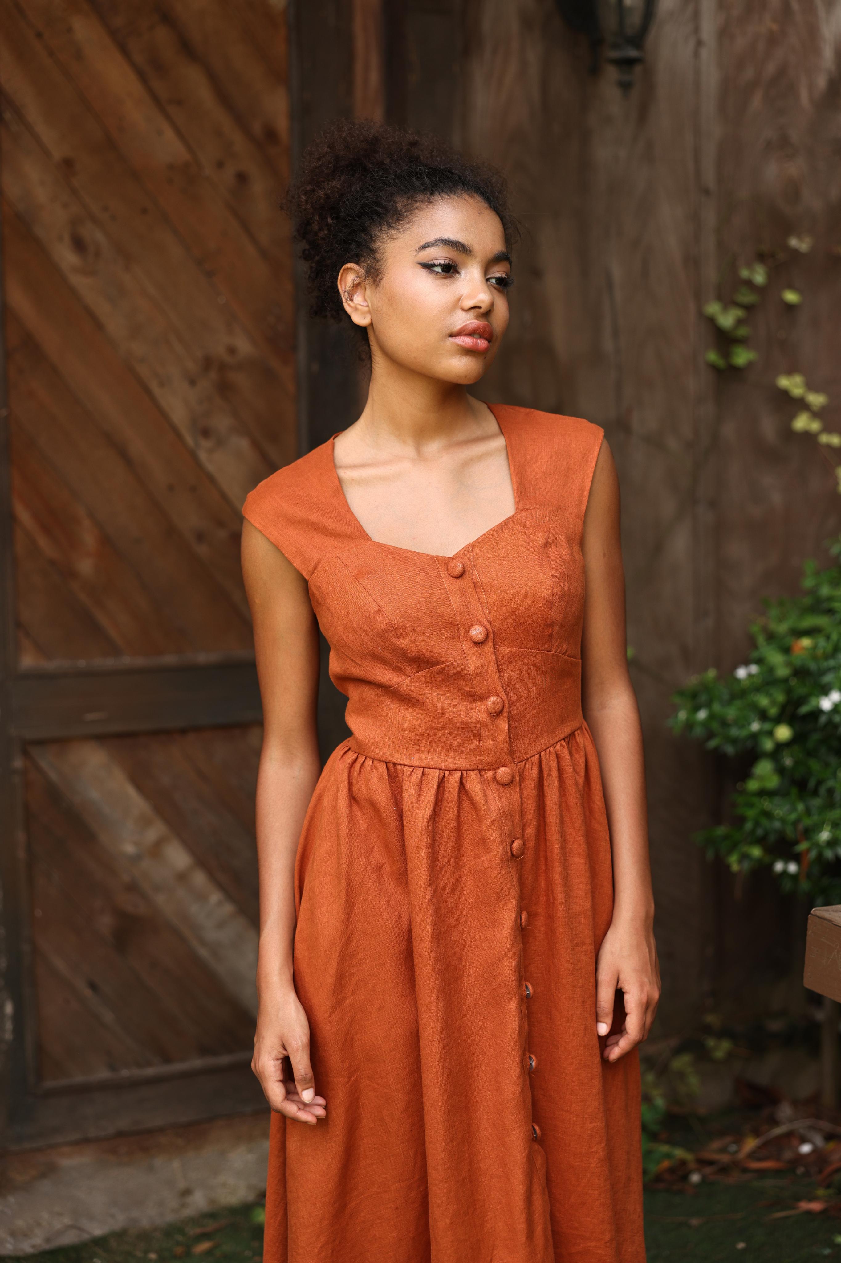 Front button linen summer dress