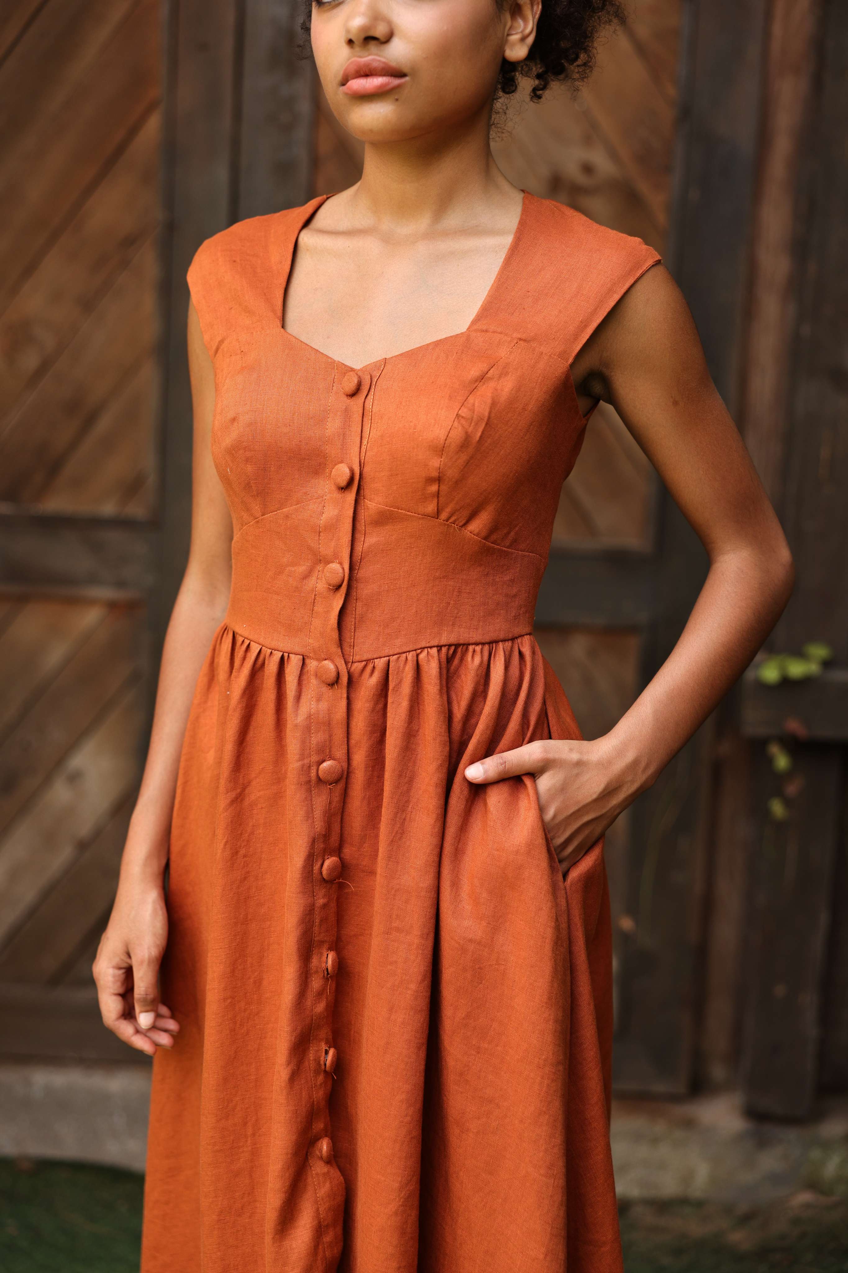 Front button linen summer dress