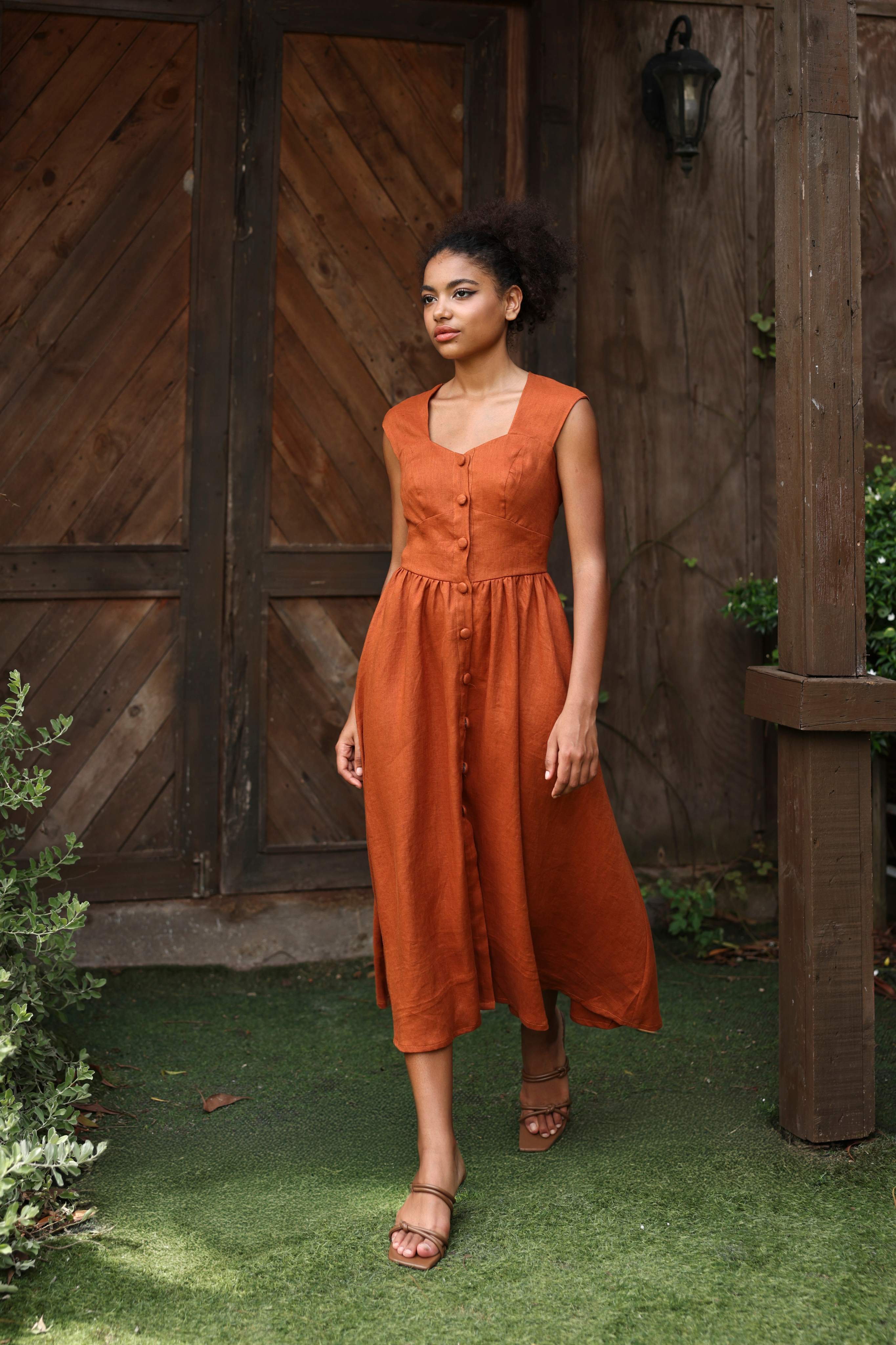 Front button linen summer dress