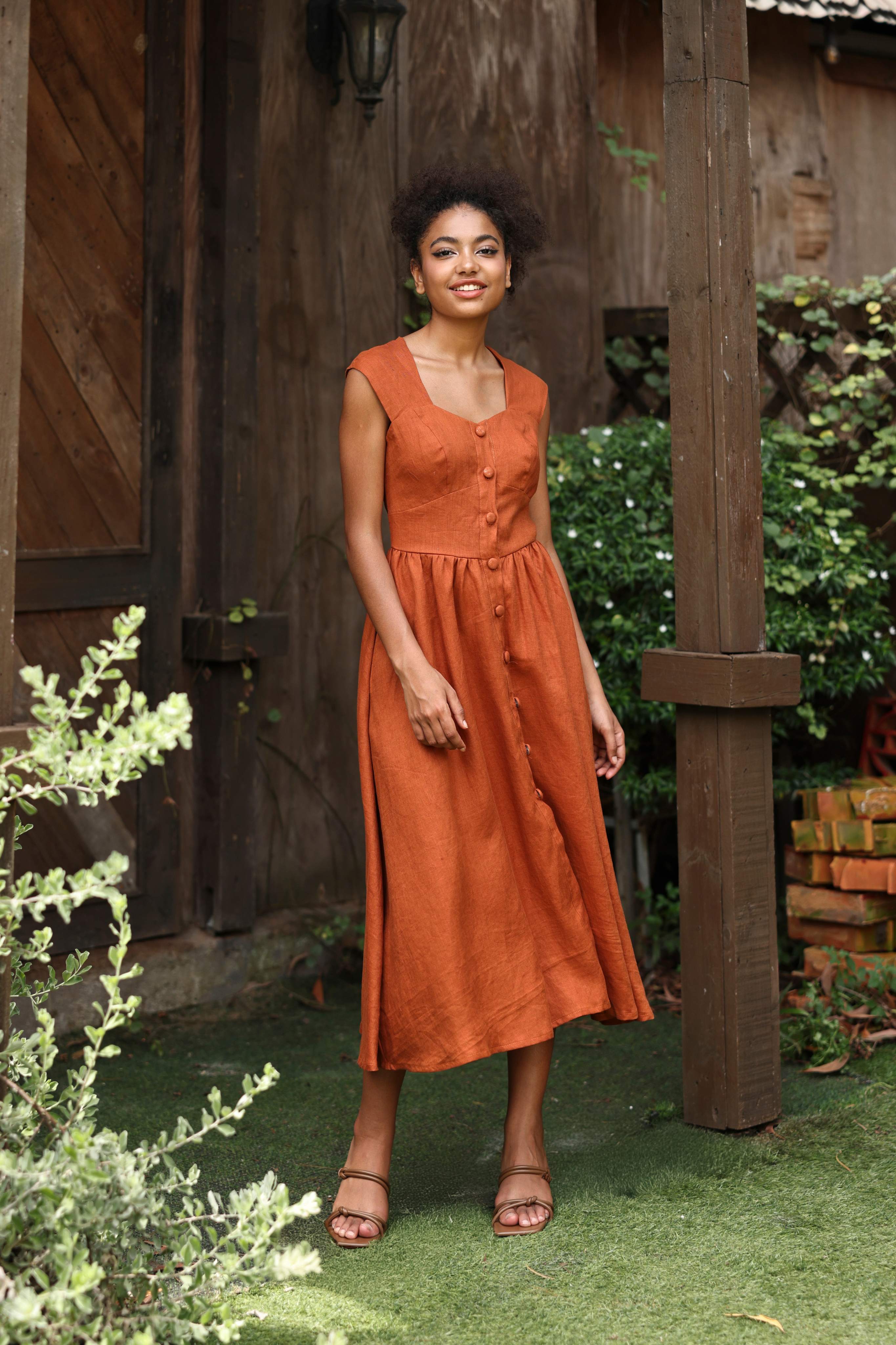 Front button linen summer dress