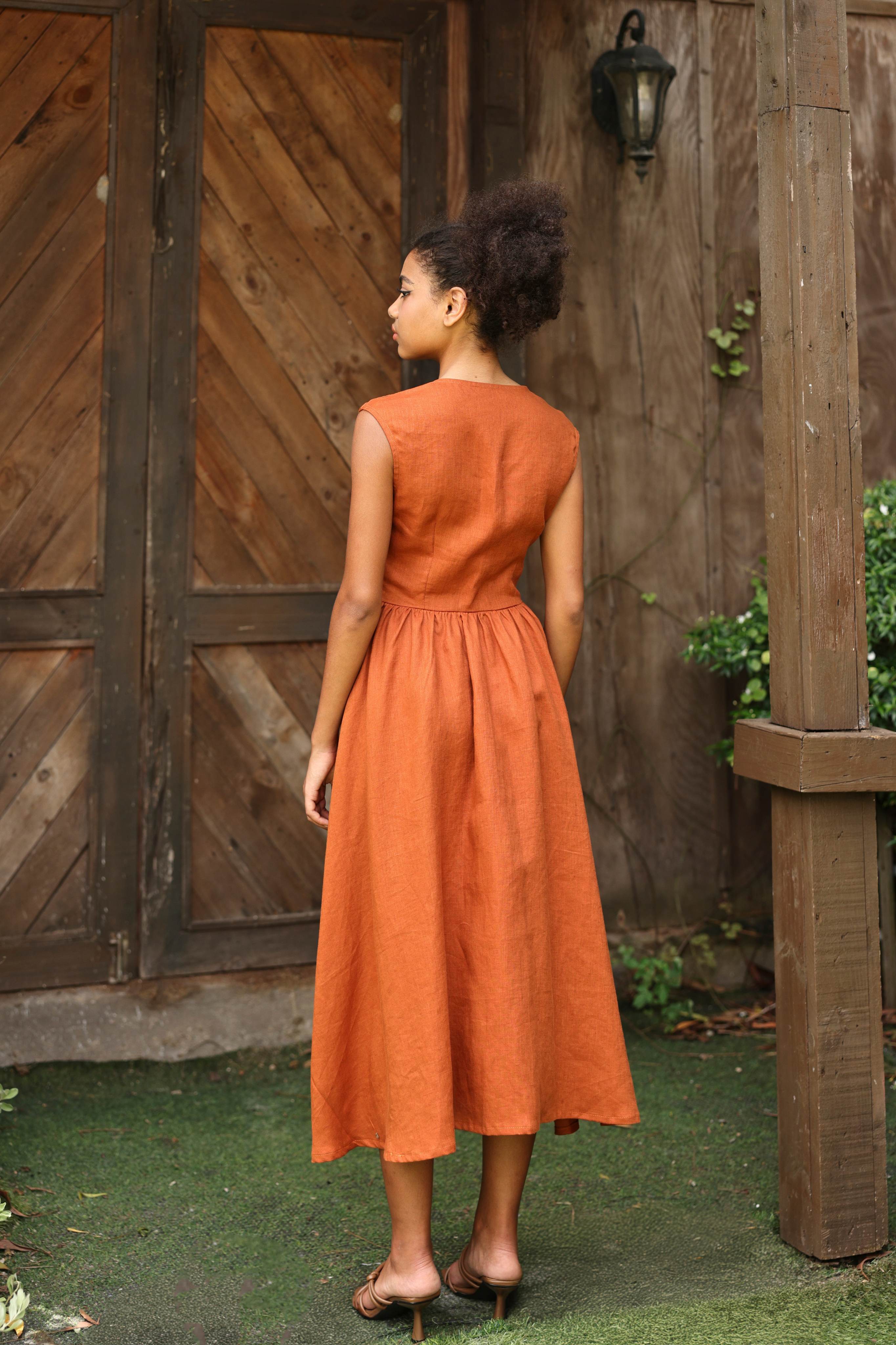 Front button linen summer dress