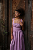 Gathered bodice linen dress
