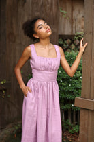 Gathered bodice linen dress