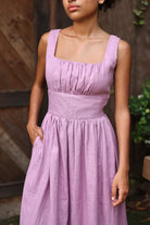 Gathered bodice linen dress