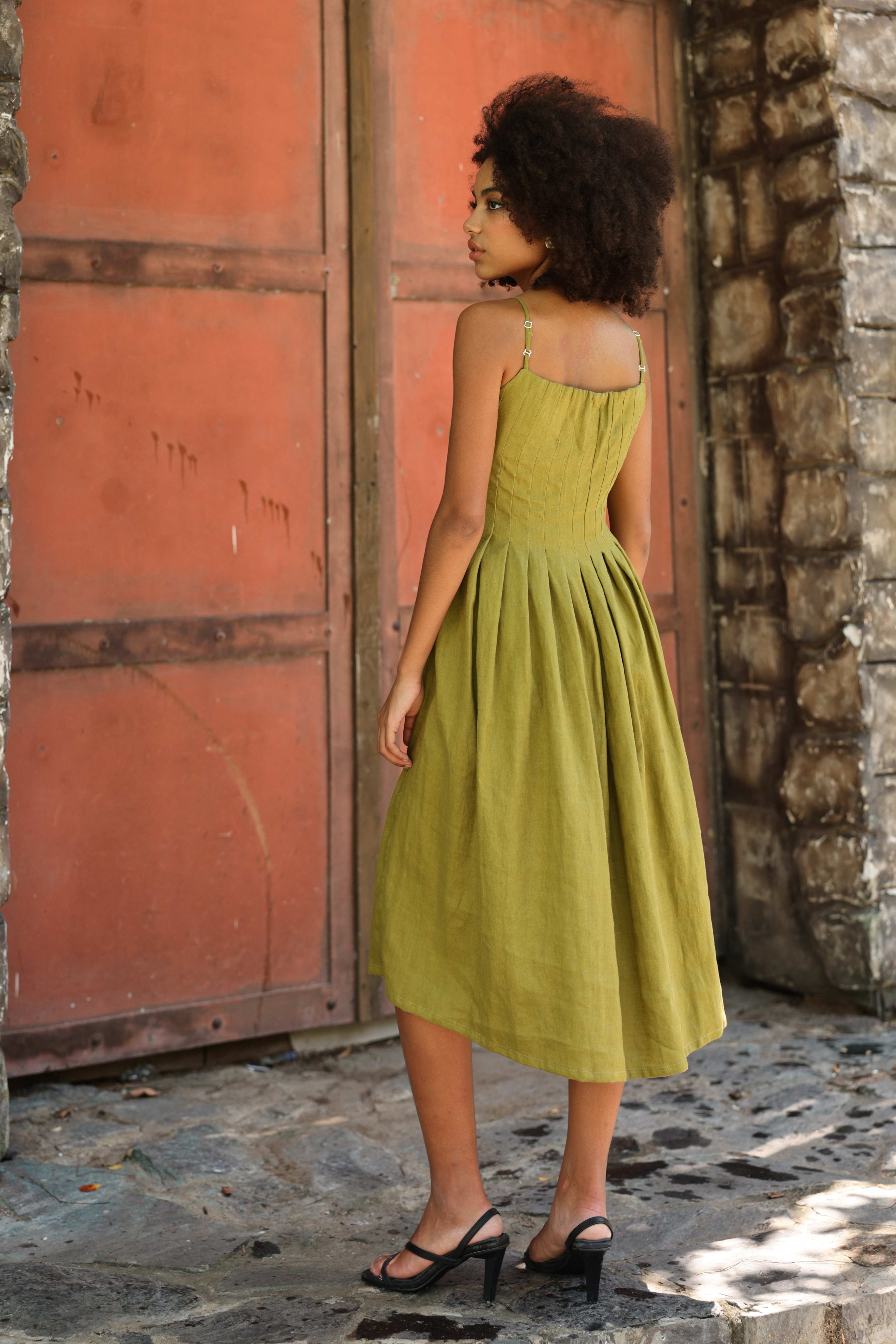 Green linen sundress