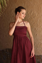 Halter neck linen midi dress
