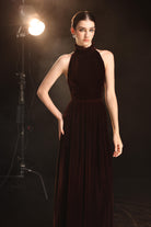 Halter neck velvet evening gown