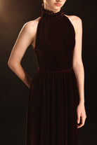 Halter neck velvet evening gown