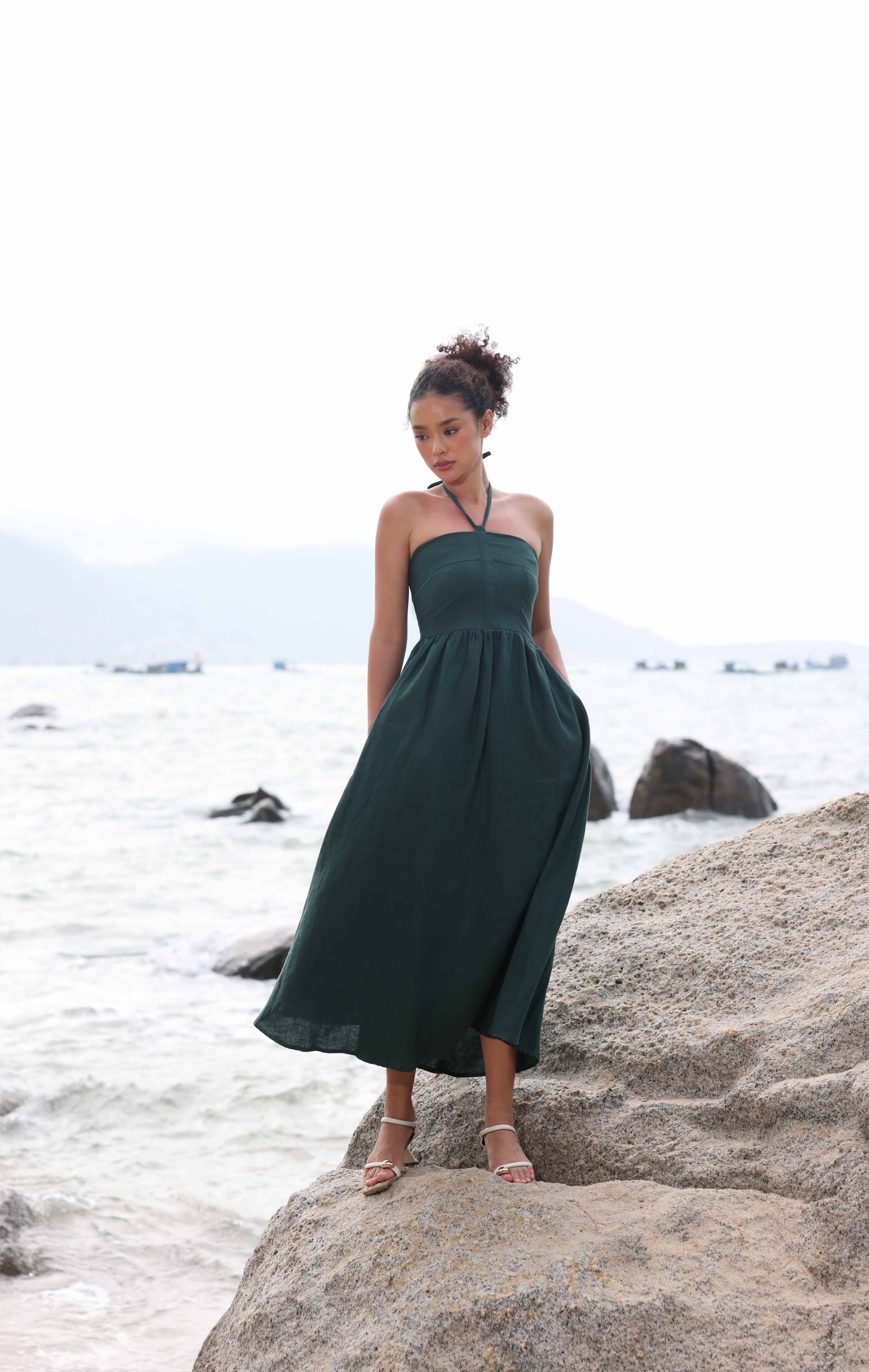 Halter tie linen dress