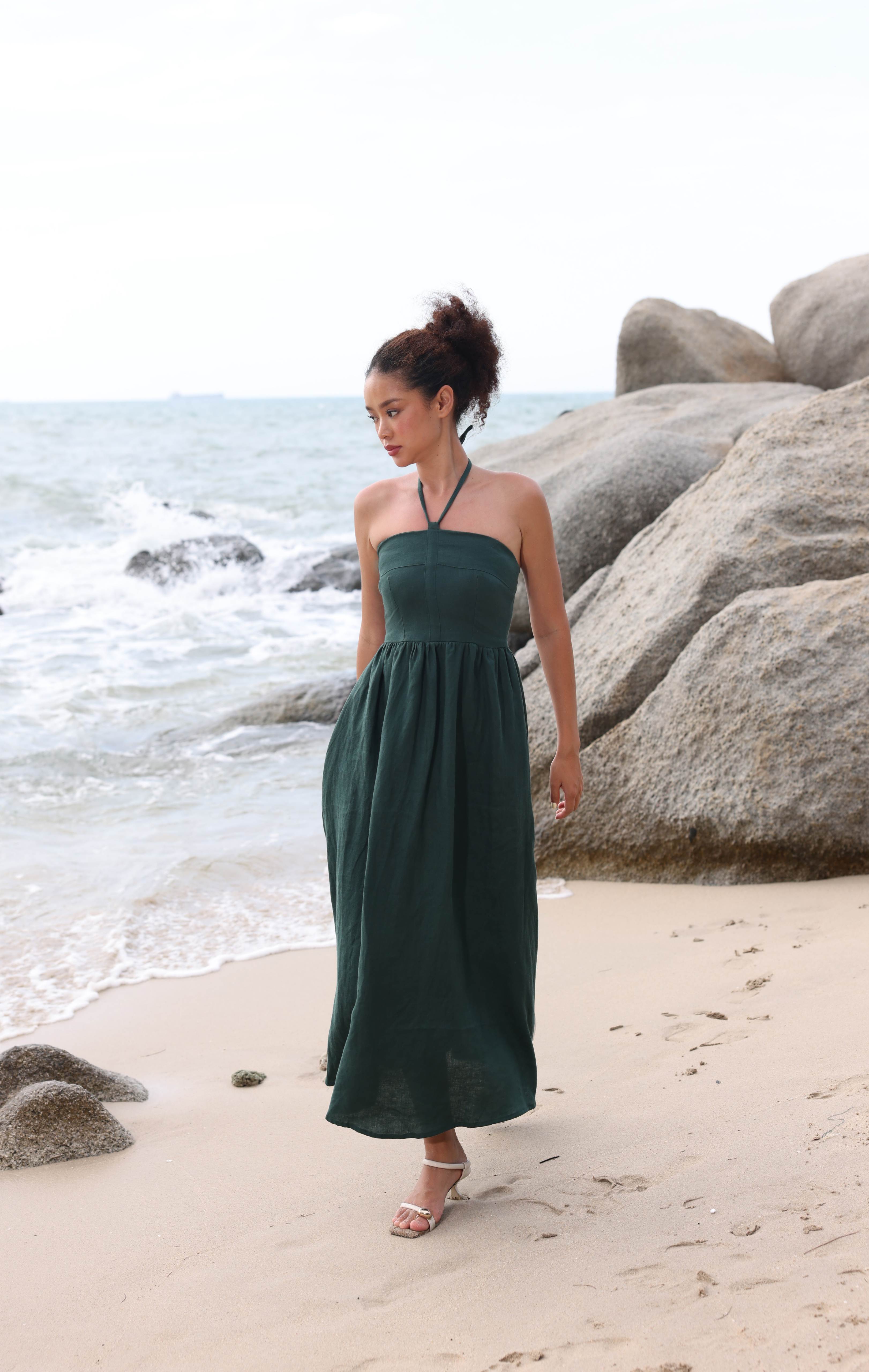 Halter tie linen dress