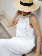 Embroidered halter linen dress