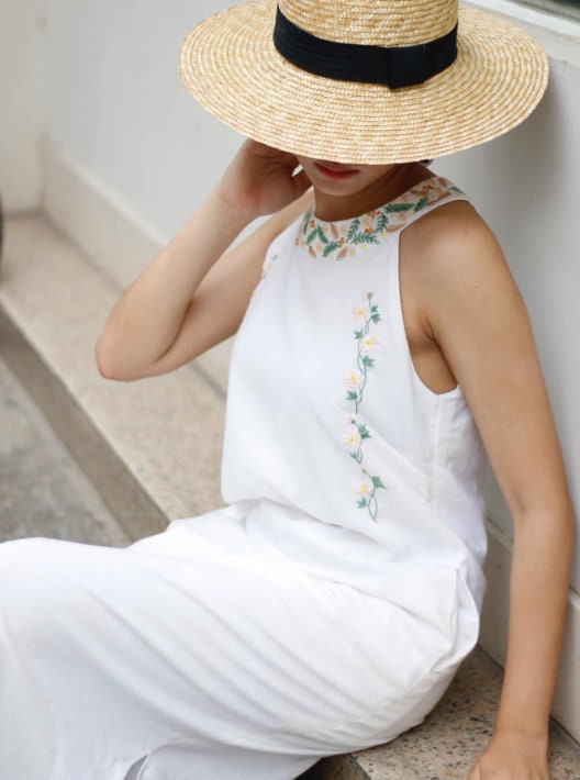 Embroidered halter linen dress