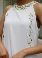 Embroidered halter linen dress
