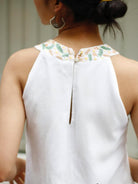 Embroidered halter linen dress