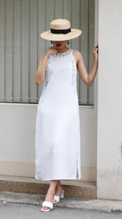 Embroidered halter linen dress