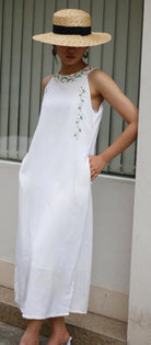 Embroidered halter linen dress