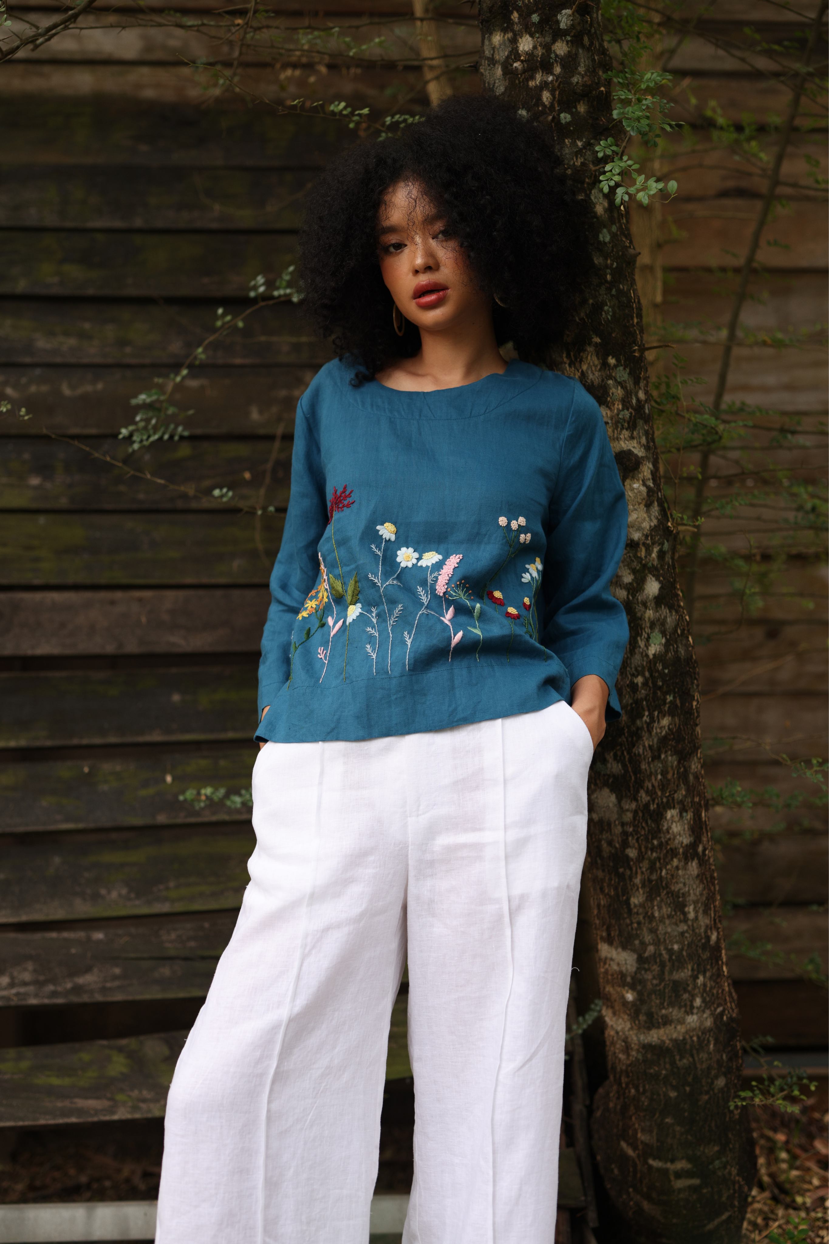 Hand-embroidered linen blouse