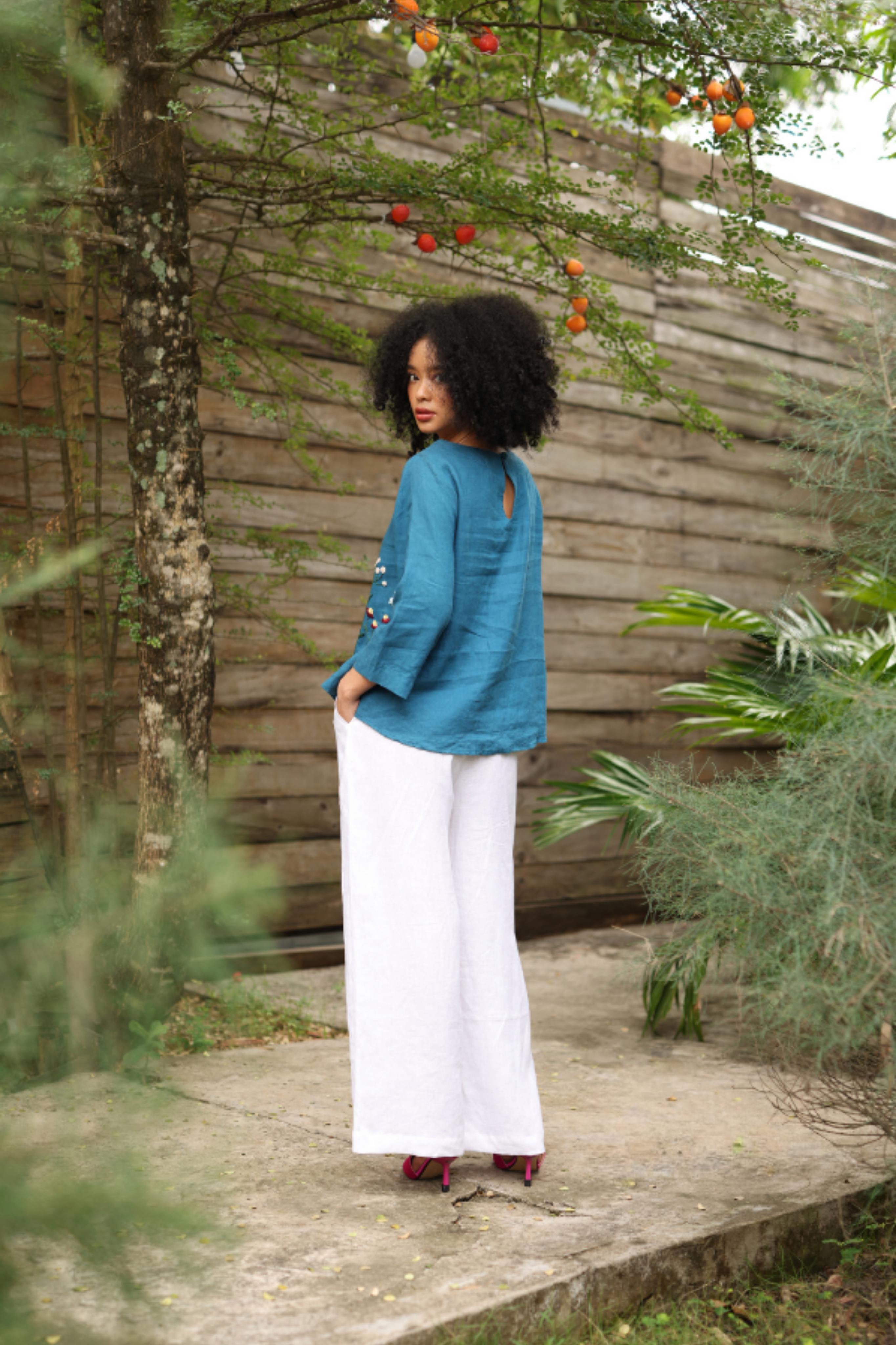 Hand-embroidered linen blouse