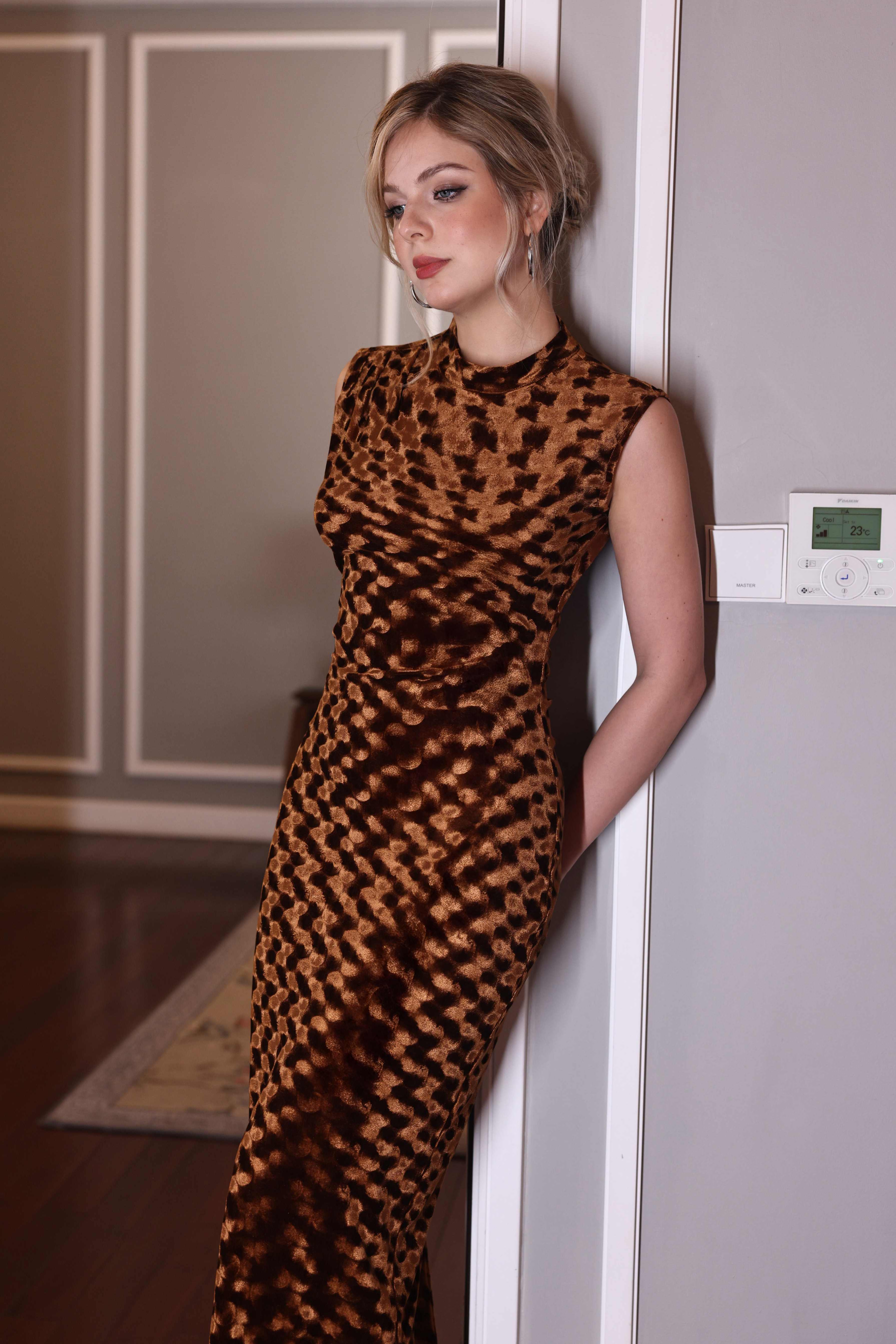 high crew velvet neck dress