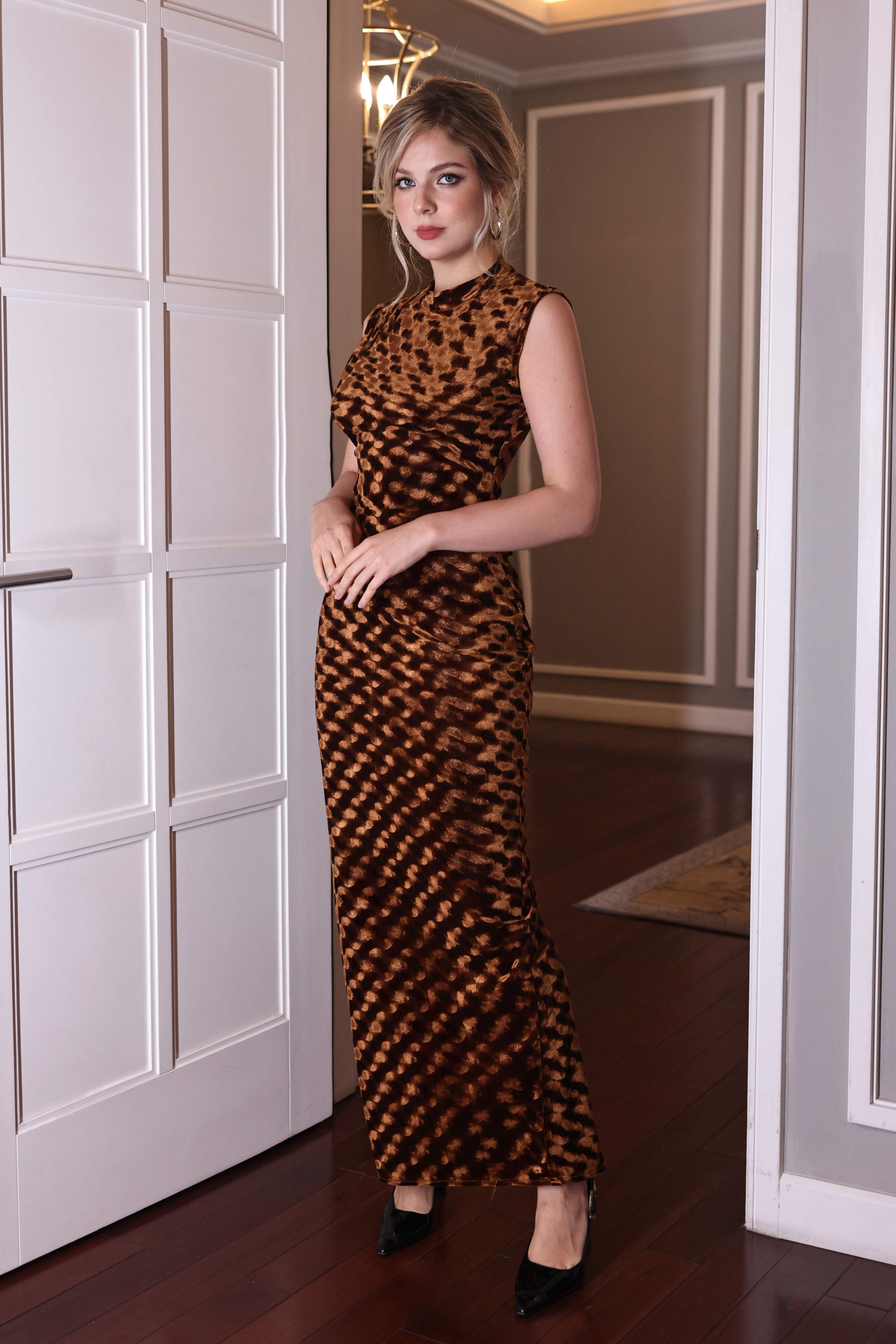 high crew velvet neck dress